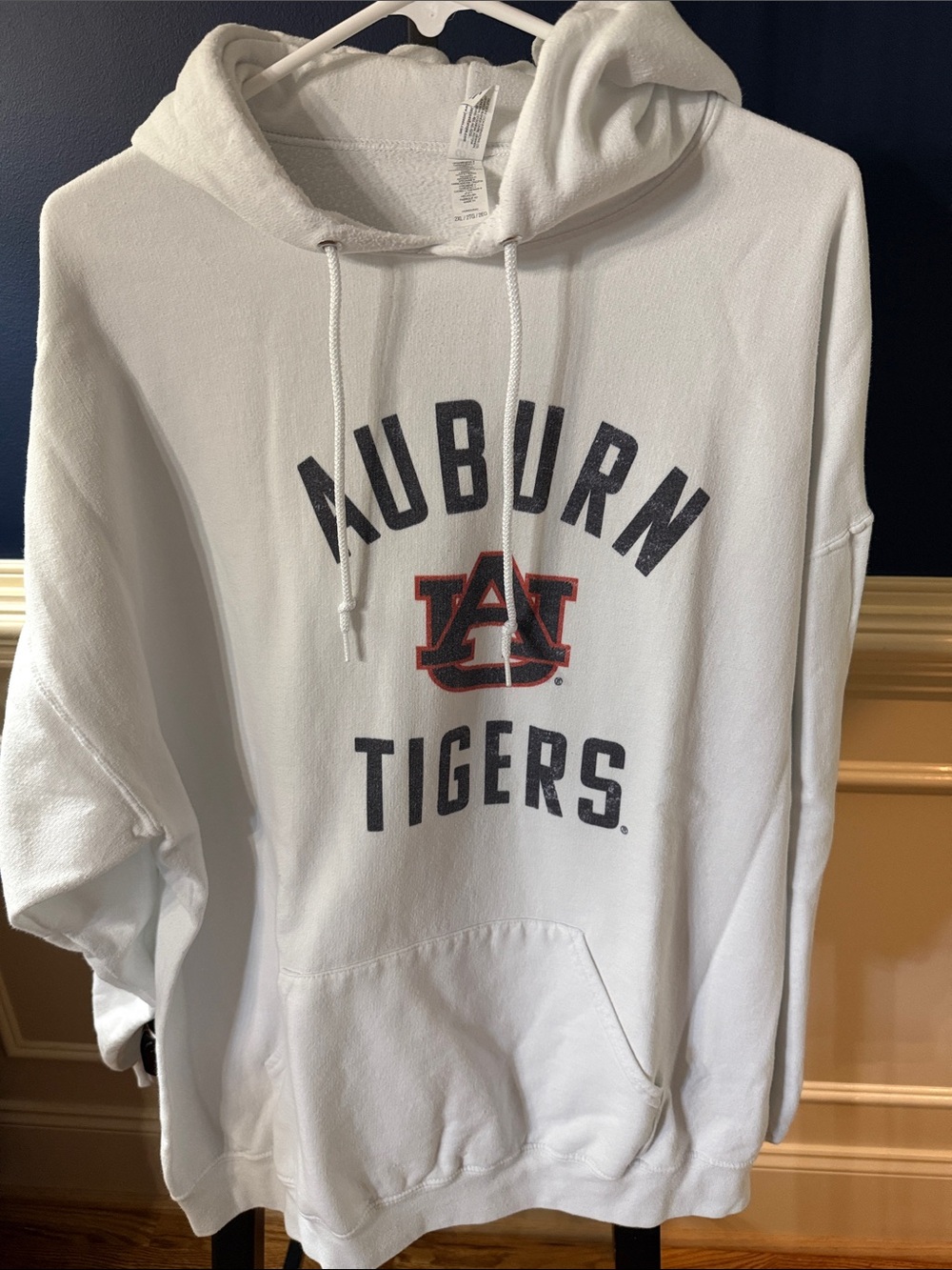Jerzees White Auburn Tigers Crewneck Hoodie with Navy and Orange Logo
